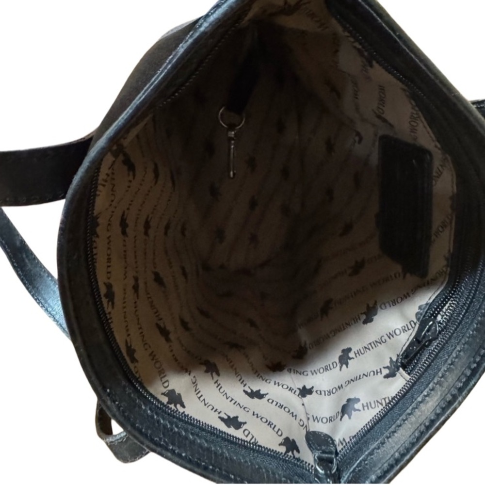 HUNTING WORLD Safari Shoulder Bag Black Canvas Leather Tote & Shopper - Picture 5 of 5